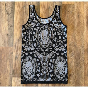 ROCK & REPUBLIC Skulls Tank Top Gray and Black Stretch Womens Medium